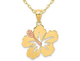 14K Yellow and Rose Gold Hibiscus Flower Pendant Necklace Charm with Chain